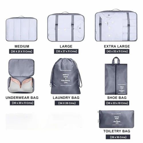 7-in-1 Travel Organizer Set, Nylon Packing Cubes, Compact Luggage Organizers for Clothes, shoes etc